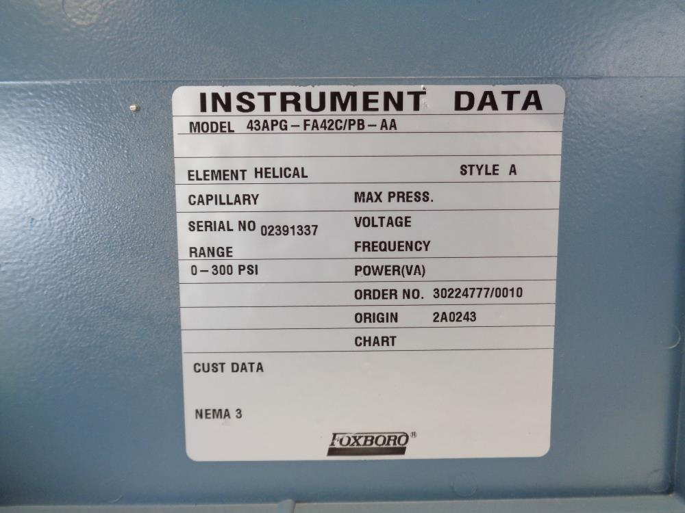 Foxboro 0 - 300 PSI Pneumatic Controller 43APG-FA42C/PB-AA